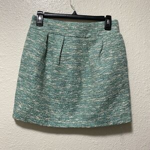 zara mini skirt small S green tweeted pockets textured weave chic made spain an